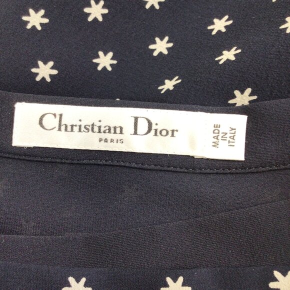 CHRISTIAN DIOR NAVY BLUE STAR PRINT SILK MIDI SKIRT - Picture 4 of 5